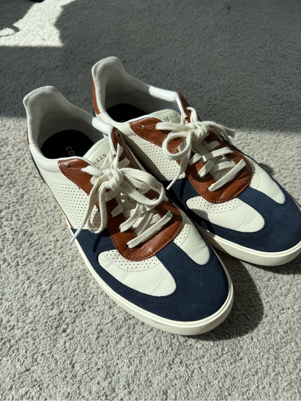 Cole Haan White Navy Brown Leather & Suede Sneakers
